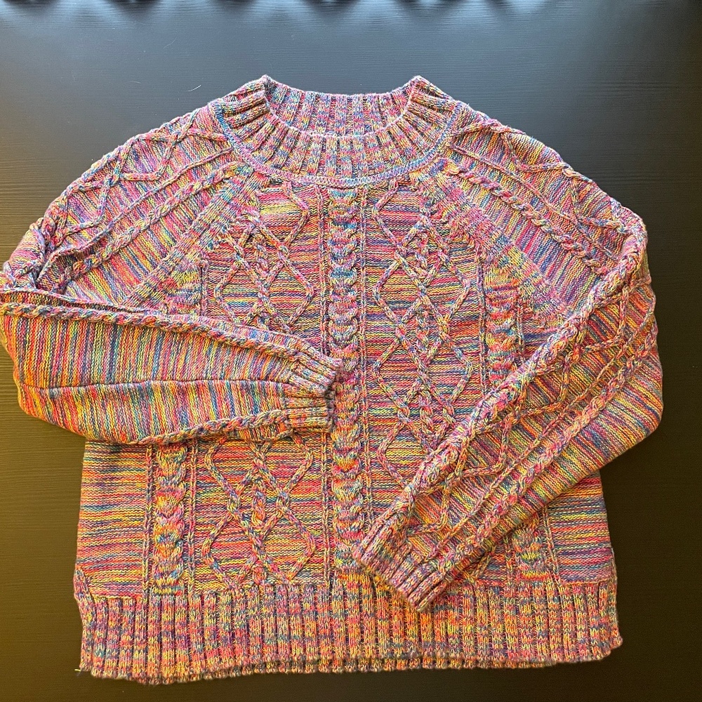 Gap cropped pink multi-color fisherman’s sweater